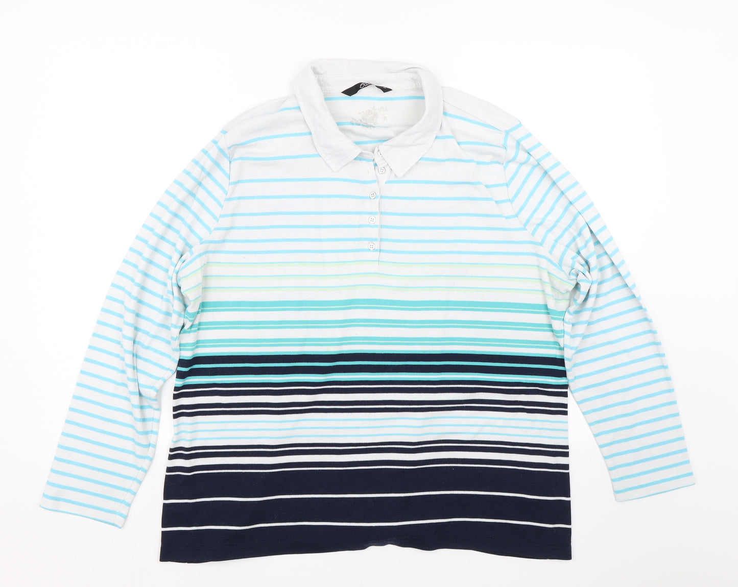 BM Casual Womens Blue Striped  Basic Polo Size XL