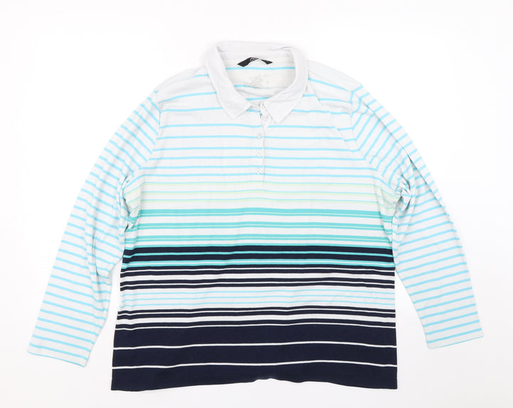 BM Casual Womens Blue Striped  Basic Polo Size XL
