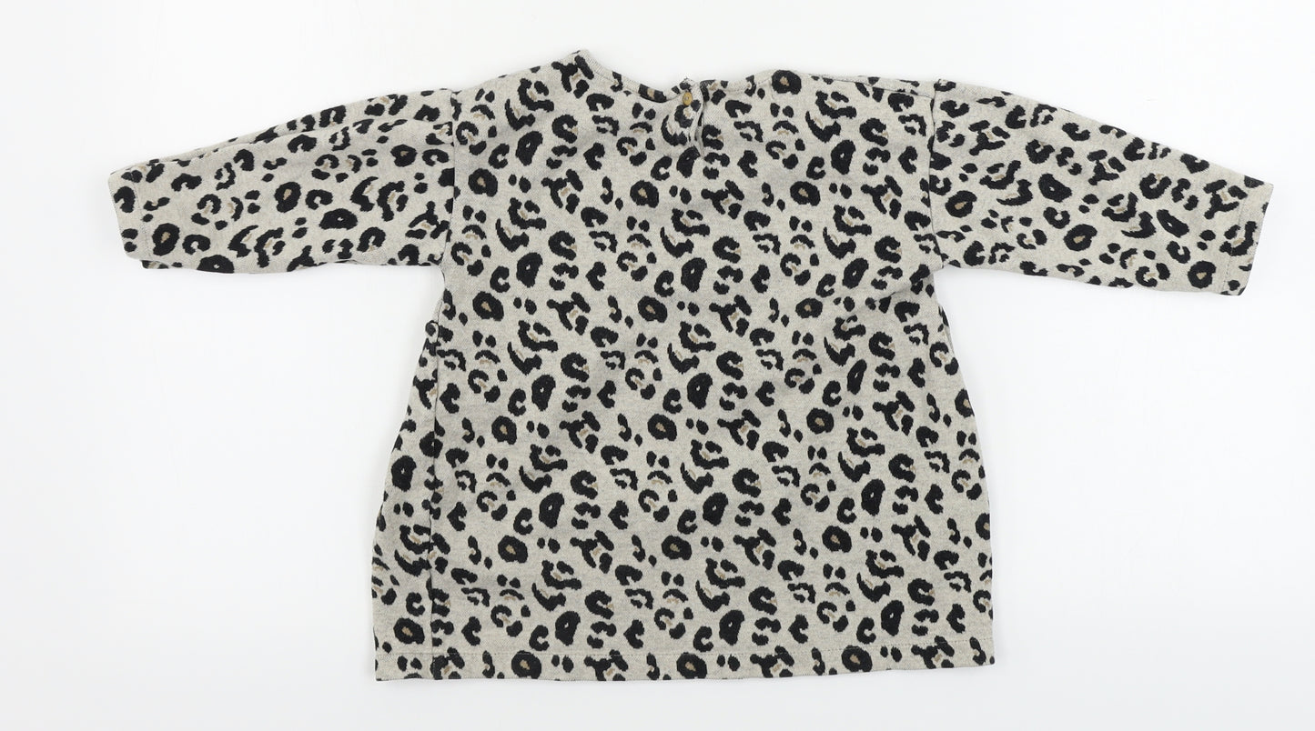 Zara Girls Beige Animal Print  Pullover Jumper Size 3-4 Years