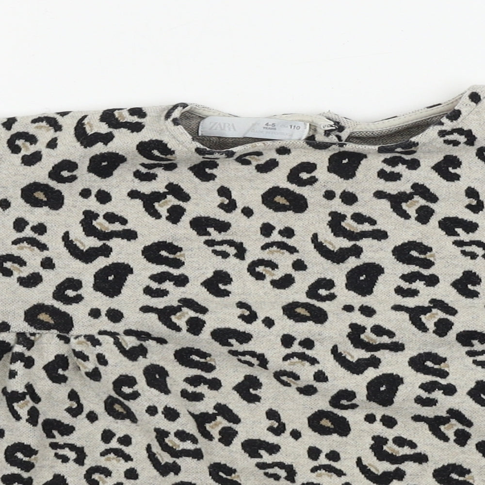 Zara Girls Beige Animal Print  Pullover Jumper Size 3-4 Years