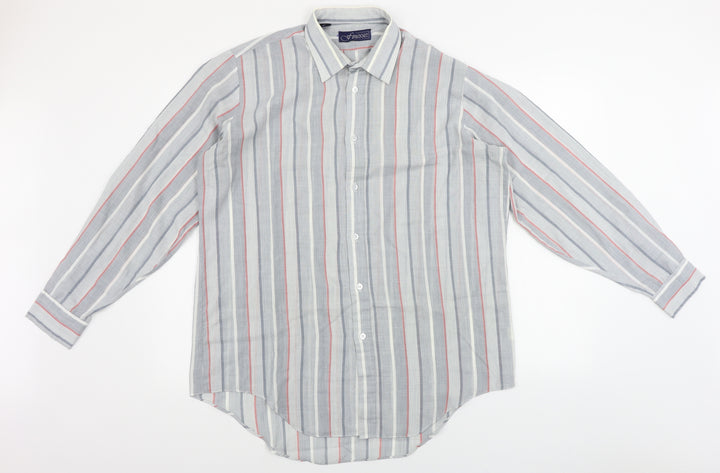 Finesse Mens Grey Striped Button-Up Size 16