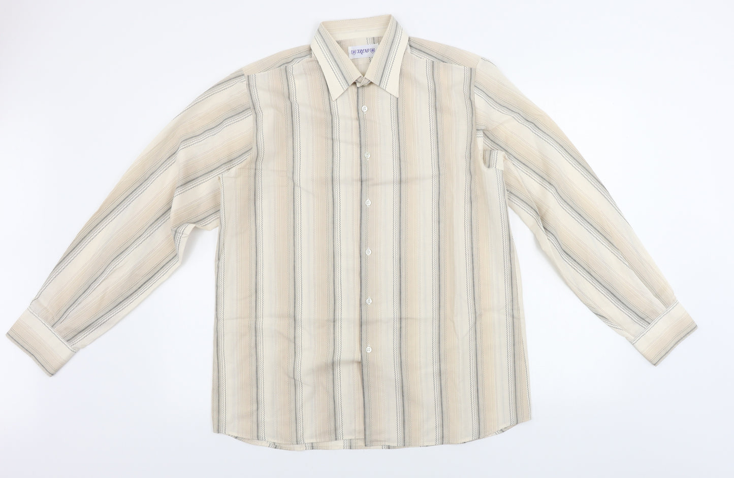 trend Mens Brown Striped   Button-Up Size M