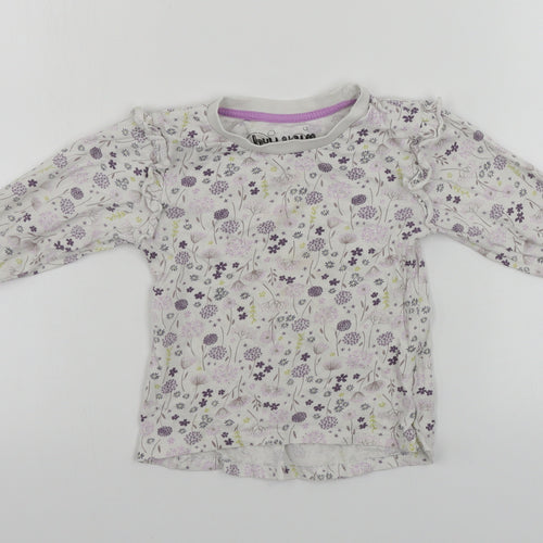Hullabaloo  Girls White Floral  Basic T-Shirt Size 3 Years