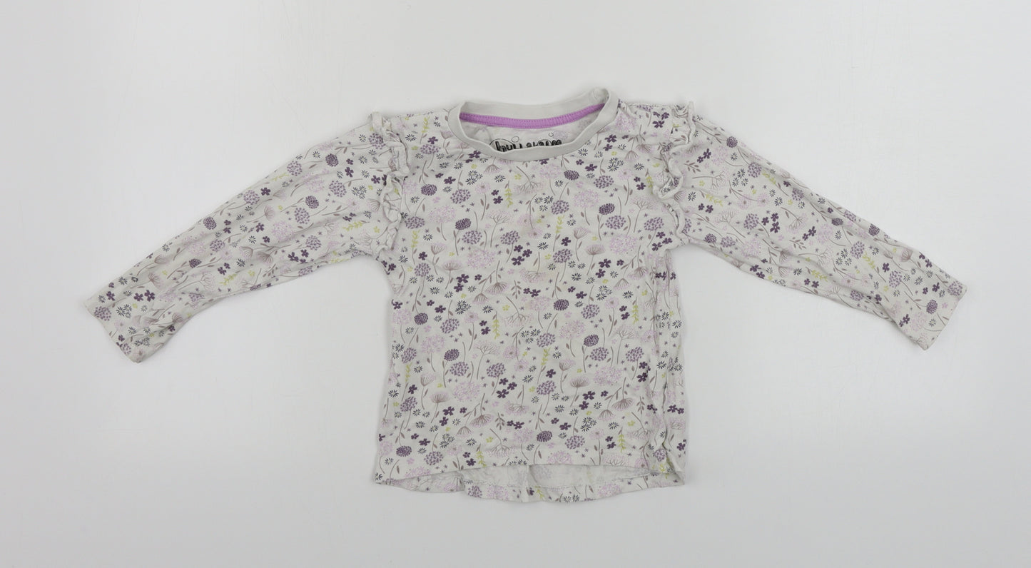 Hullabaloo  Girls White Floral  Basic T-Shirt Size 3 Years