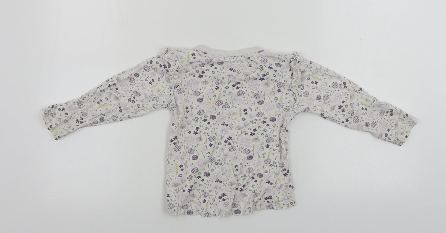 Hullabaloo  Girls White Floral  Basic T-Shirt Size 3 Years