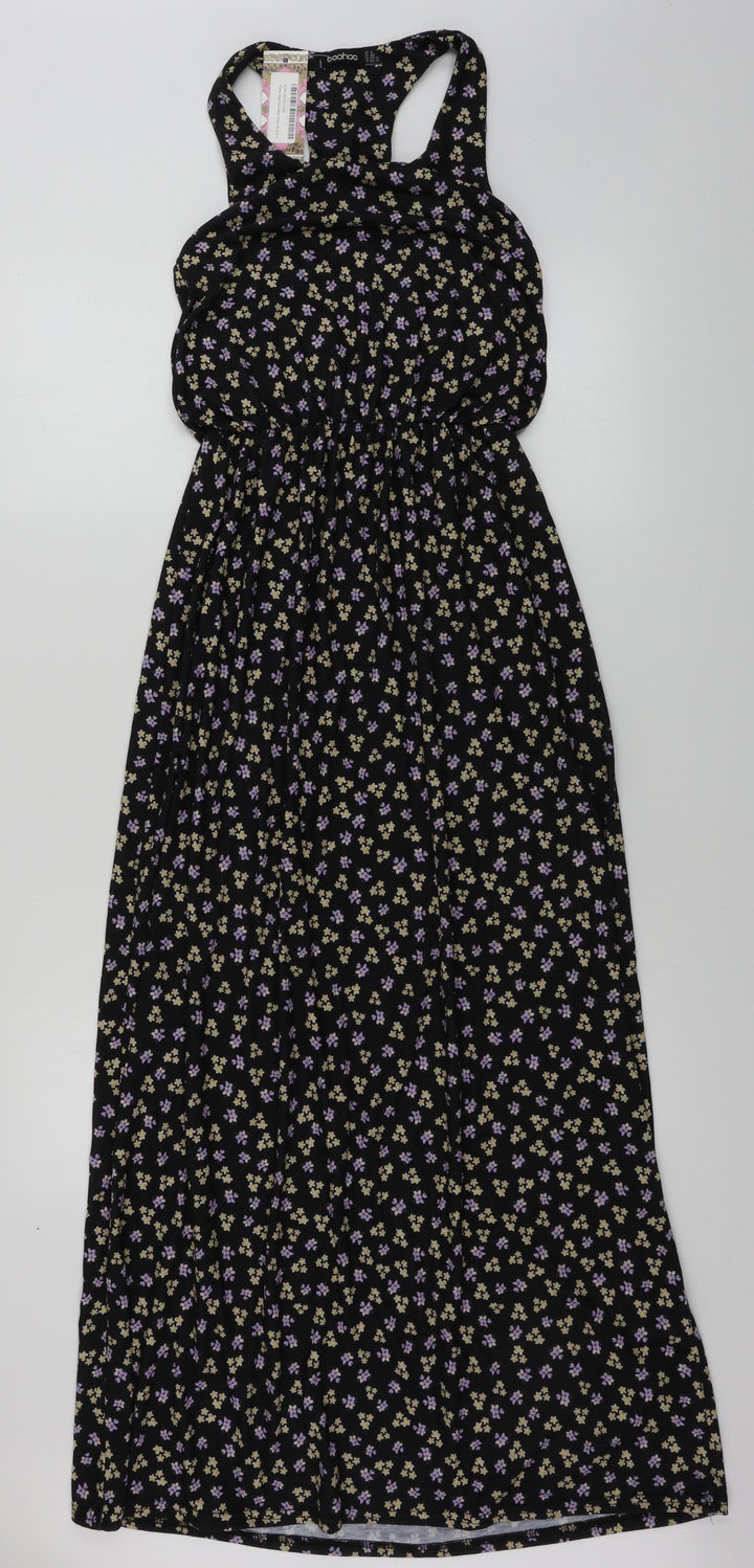 Boohoo Womens Black Floral A-Line Size 4