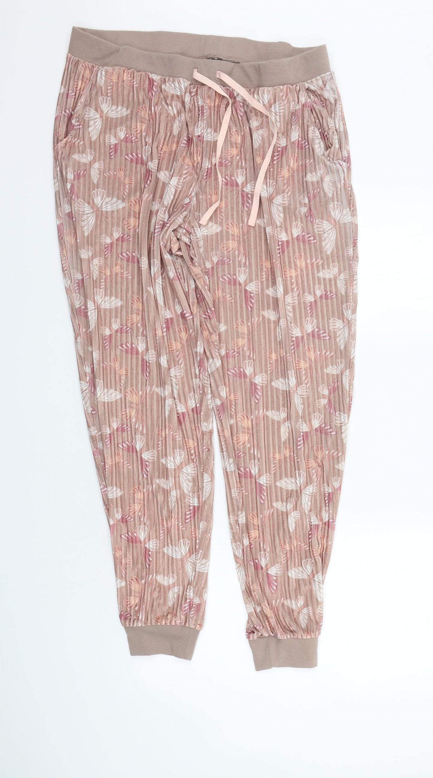 George Womens Beige Floral  Top Pyjama Pants Size 16