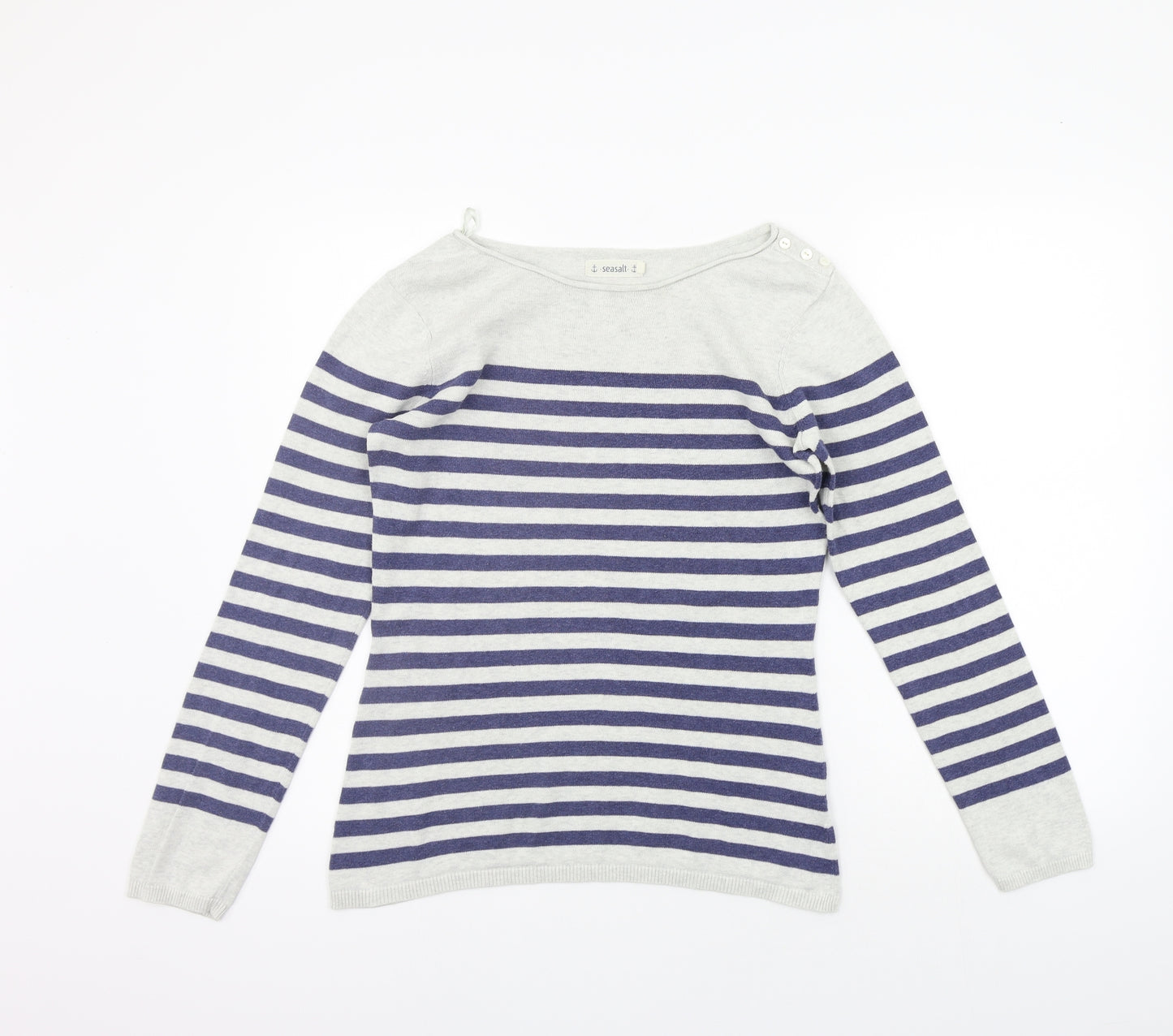 Seasalt Womens Grey Striped  Pullover Jumper Size 10