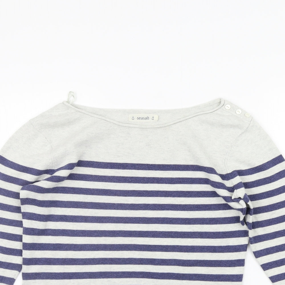Seasalt Womens Grey Striped  Pullover Jumper Size 10