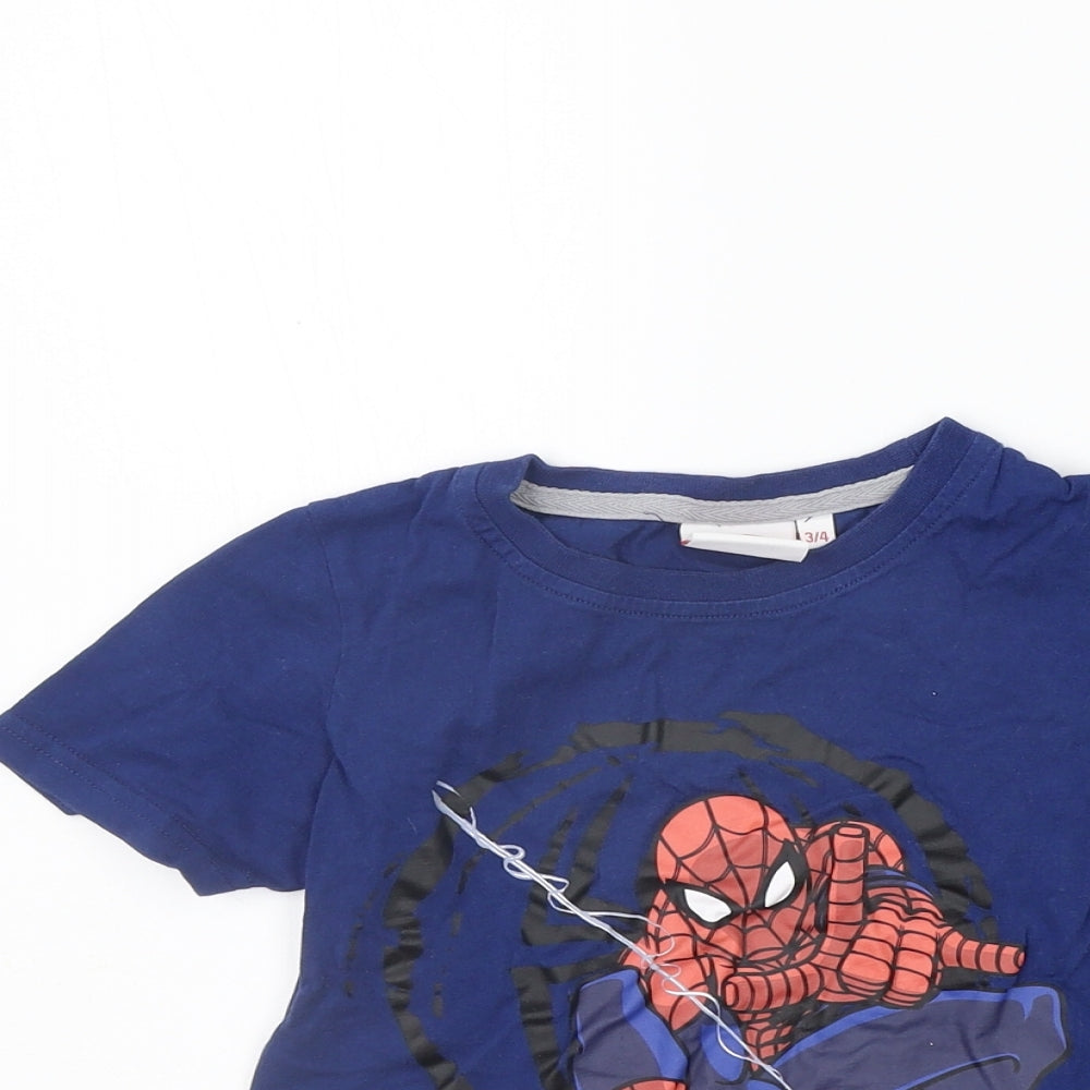 Marvel Girls Blue   Basic T-Shirt Size 3-4 Years  - SPIDERMAN