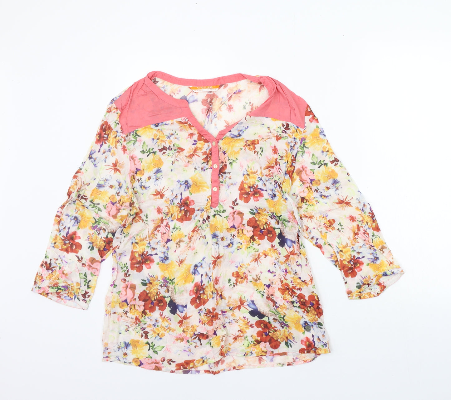 Scullers Womens Pink Floral  Basic T-Shirt Size XL