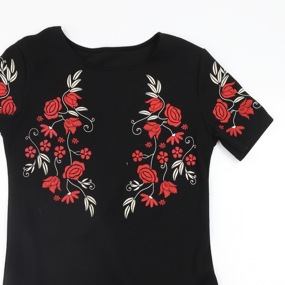 Boohoo Womens Black Floral  A-Line  Size 14
