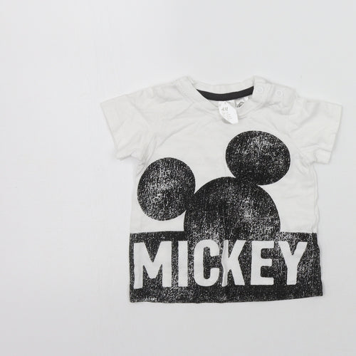 H&M Girls White   Basic T-Shirt Size 6-9 Months  - mickey mouse