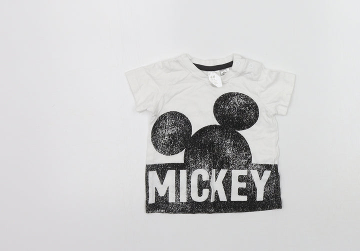 H&M Girls White Basic T-Shirt Size 6-9 Months - mickey mouse