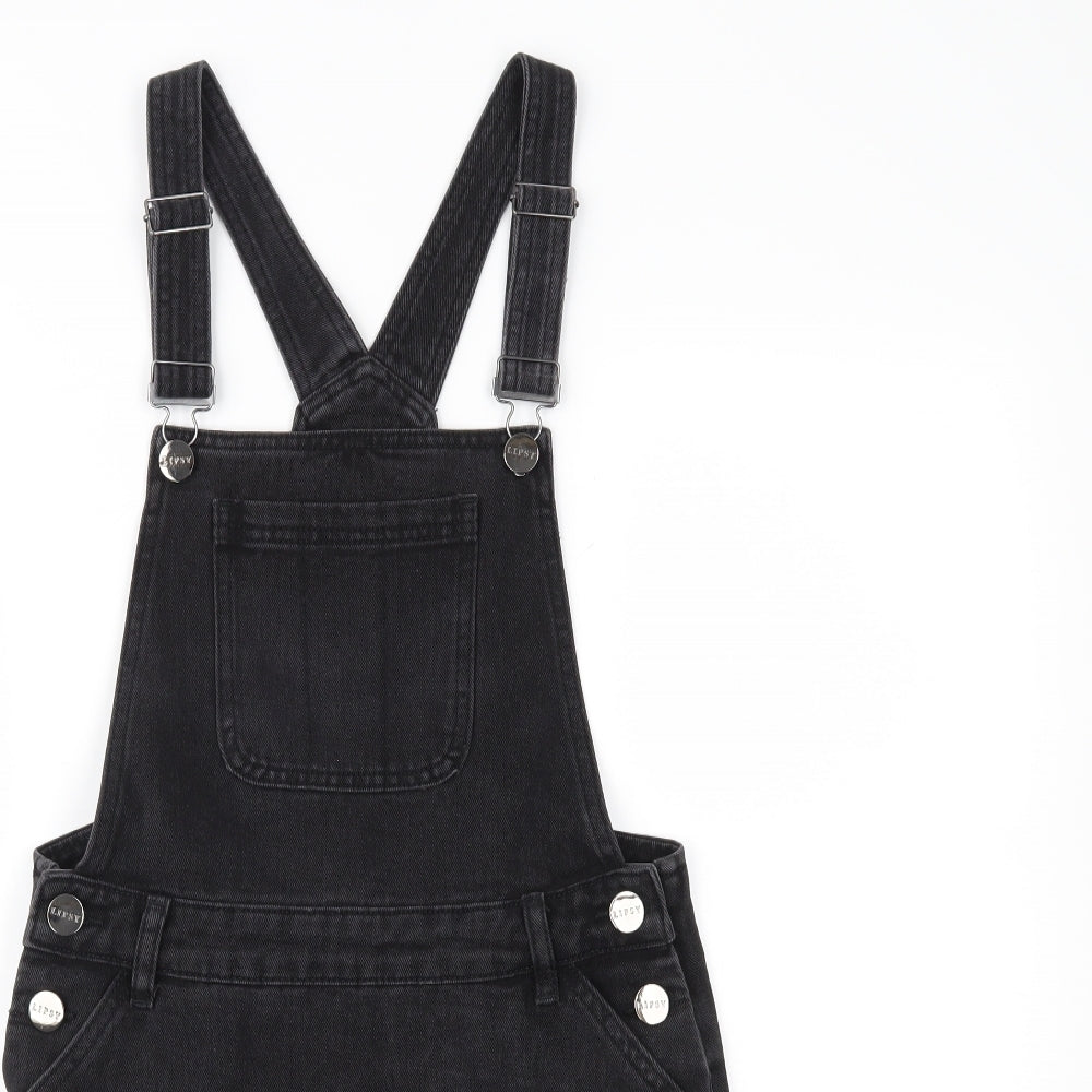 Lipsy Womens Black  Denim Pinafore/Dungaree Dress  Size 8
