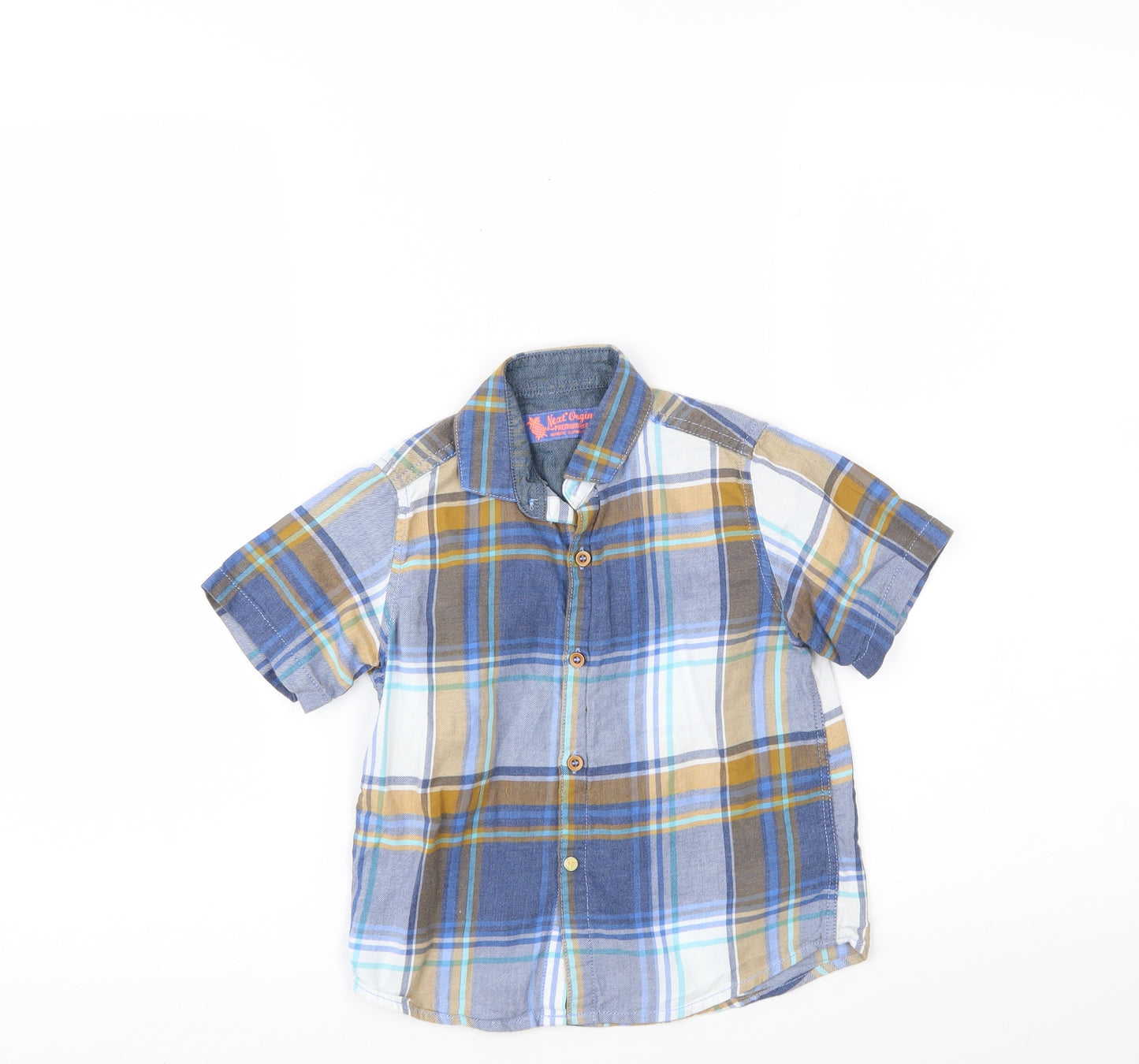NEXT Boys Blue Plaid  Basic Button-Up Size 4 Years