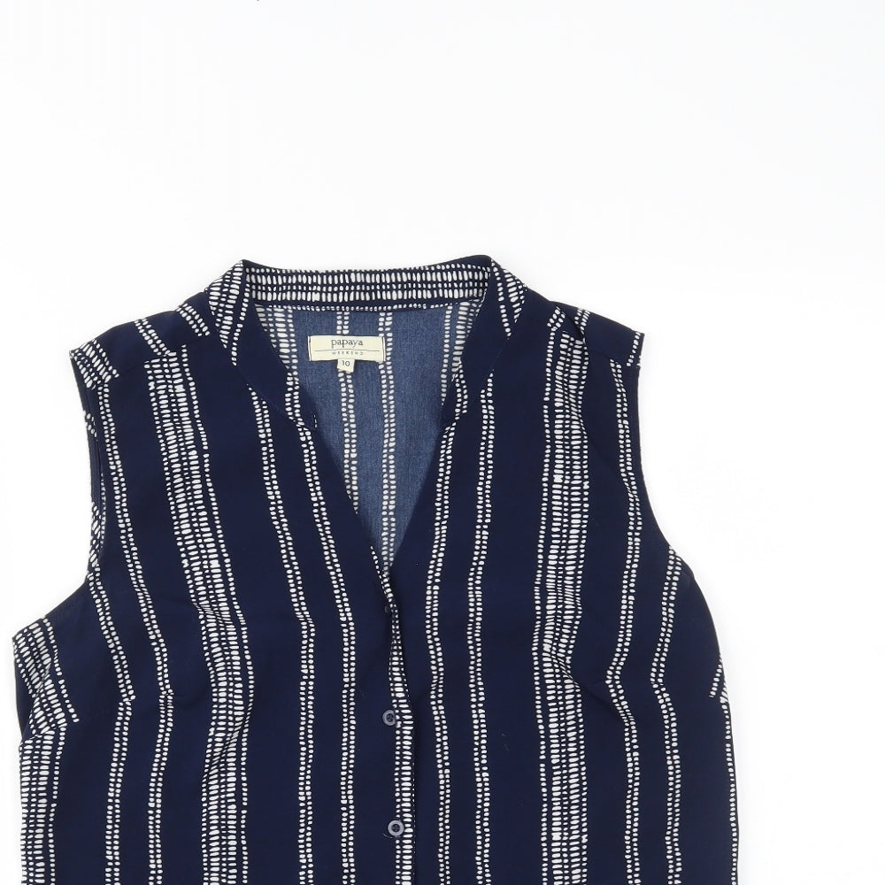 Papaya Womens Blue Striped  Basic Blouse Size 10