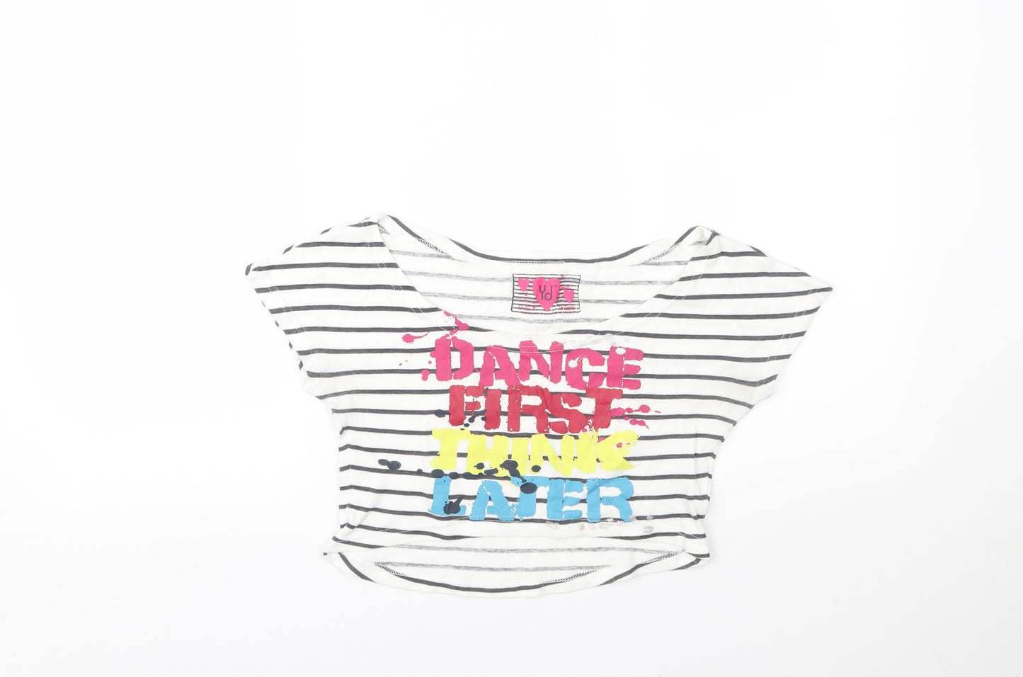 Primark Girls Multicoloured Striped  Cropped T-Shirt Size 11-12 Years