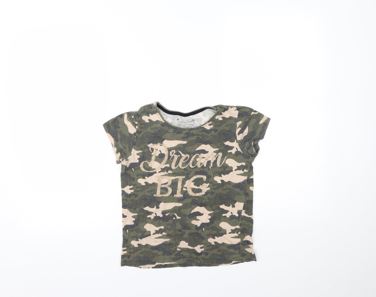 Primark Girls Green Camouflage  Basic T-Shirt Size 9-10 Years
