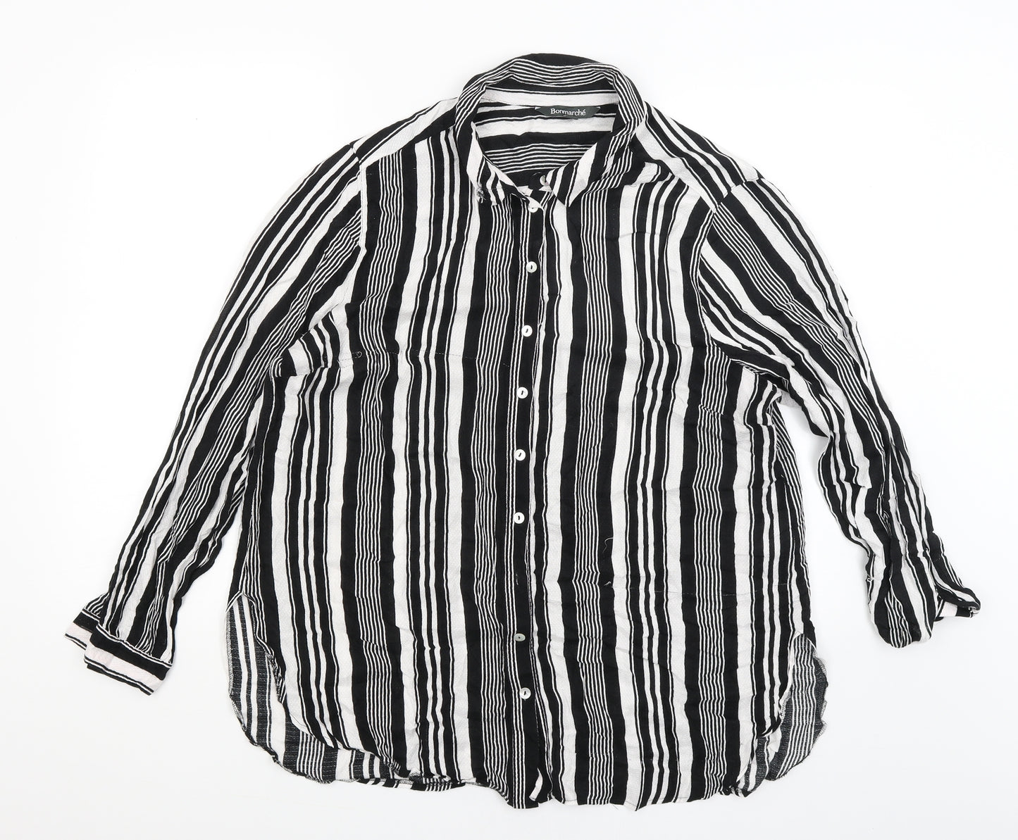Bonmarche Womens Black Striped  Basic Button-Up Size 18