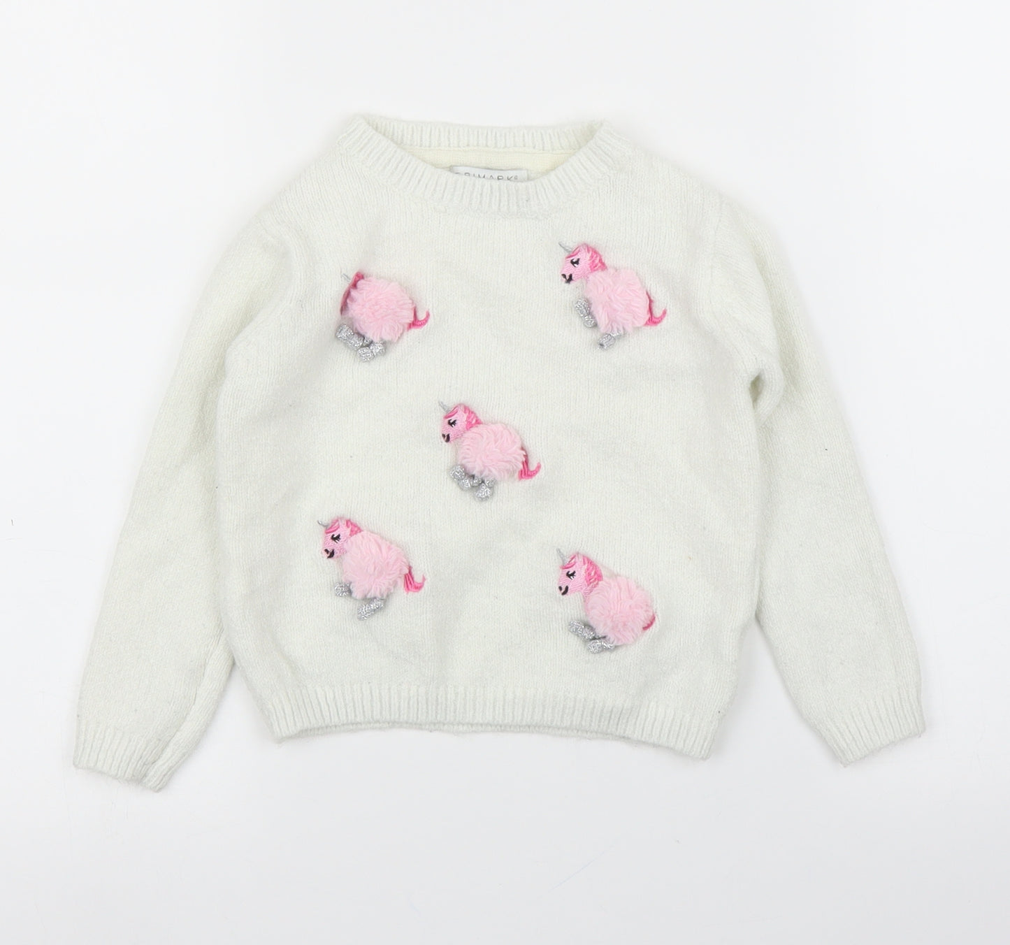Primark Girls White   Pullover Jumper Size 3-4 Years  - Unicorn