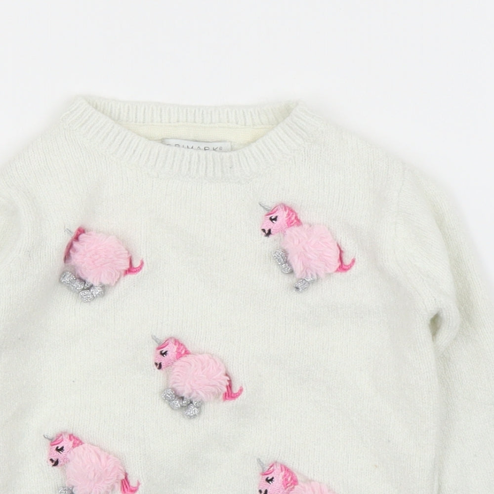 Primark Girls White   Pullover Jumper Size 3-4 Years  - Unicorn