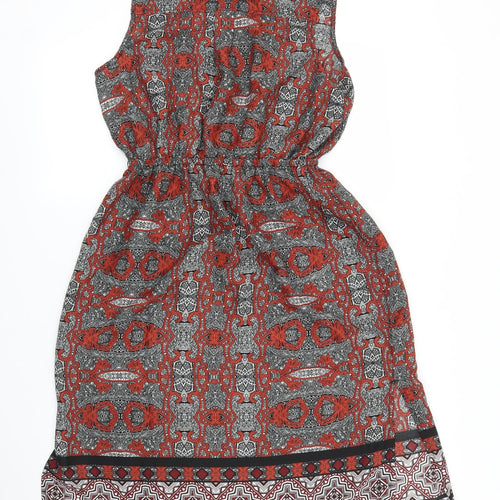 Peacocks Womens Red Geometric  Skater Dress  Size 12
