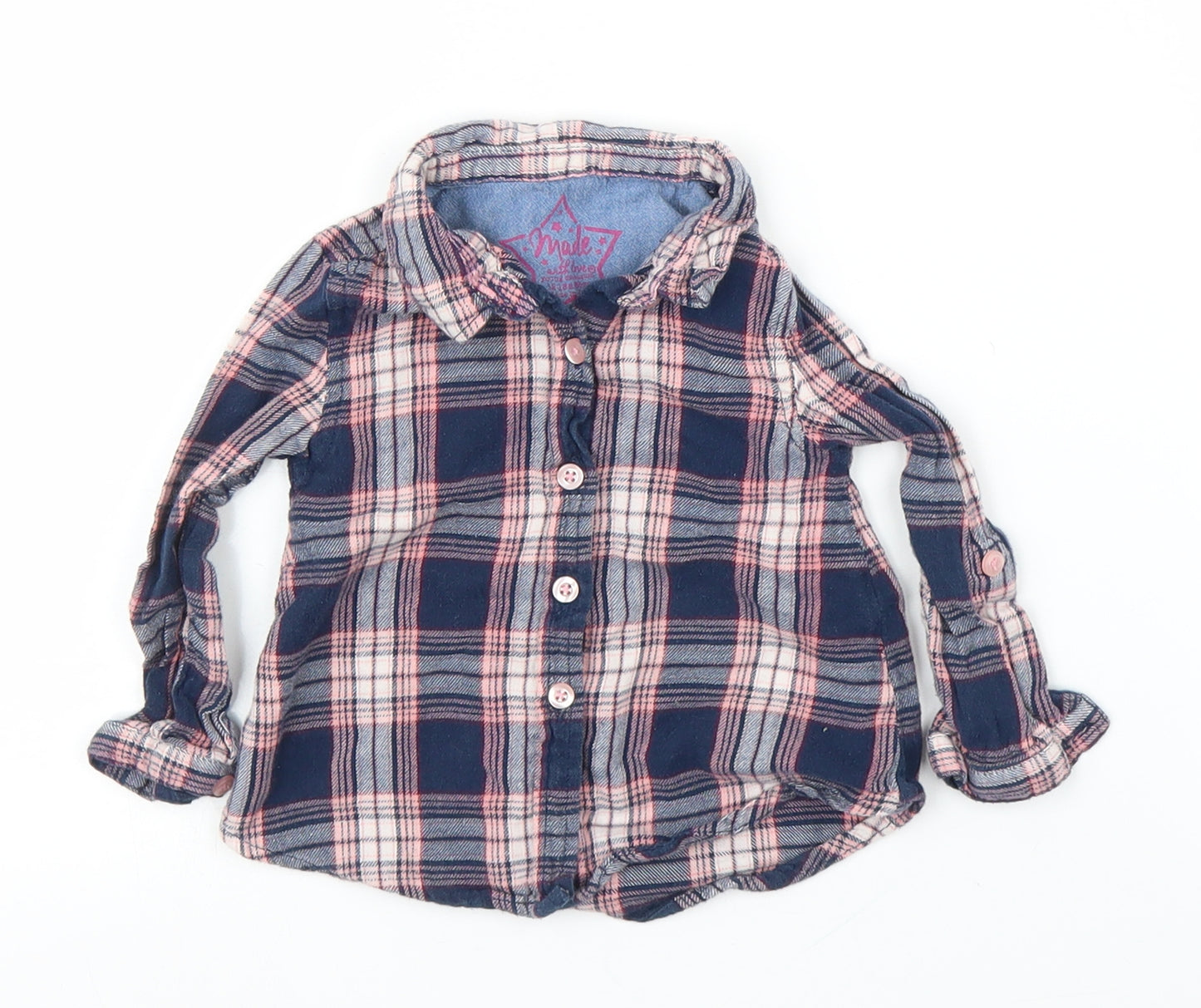 Primark Girls Blue Plaid  Basic Button-Up Size 3-6 Months