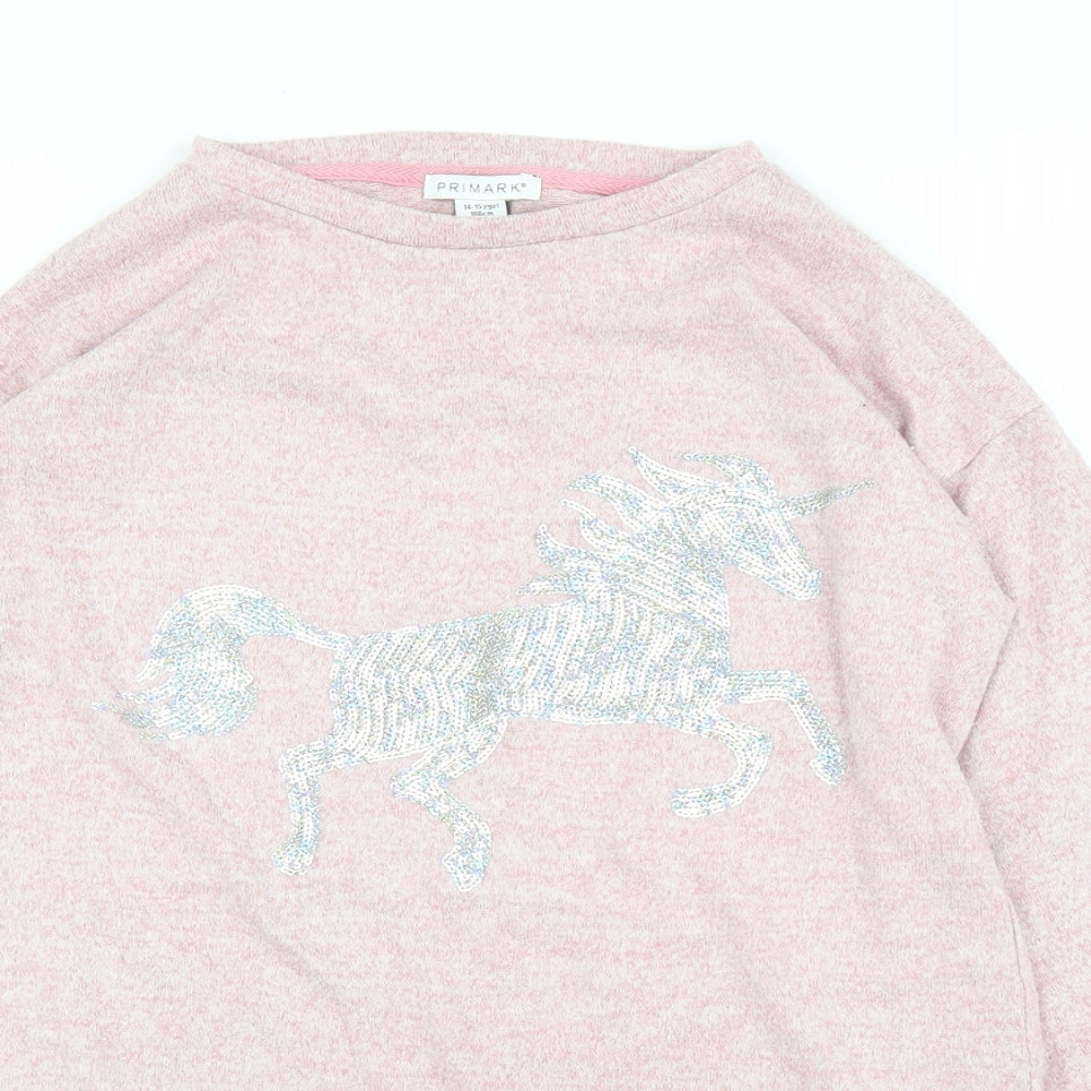 Primark Girls Pink   Pullover Jumper Size 14-15 Years  - Unicorn