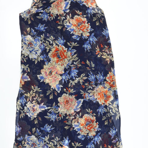 A. E. Nice Womens Blue Floral  Tunic Blouse Size M  - Split down back