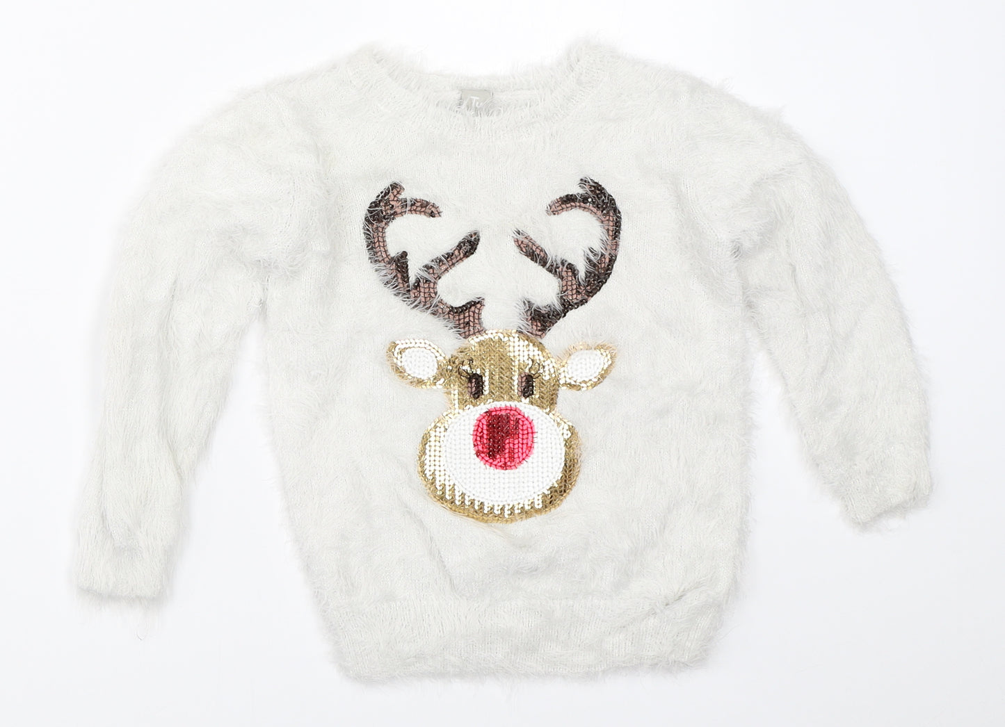 TU Girls White   Pullover Jumper Size 7 Years  - christmas jumper