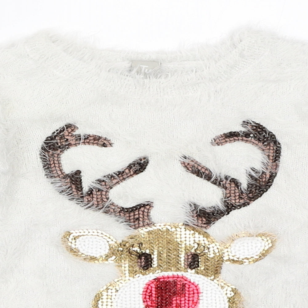 TU Girls White   Pullover Jumper Size 7 Years  - christmas jumper