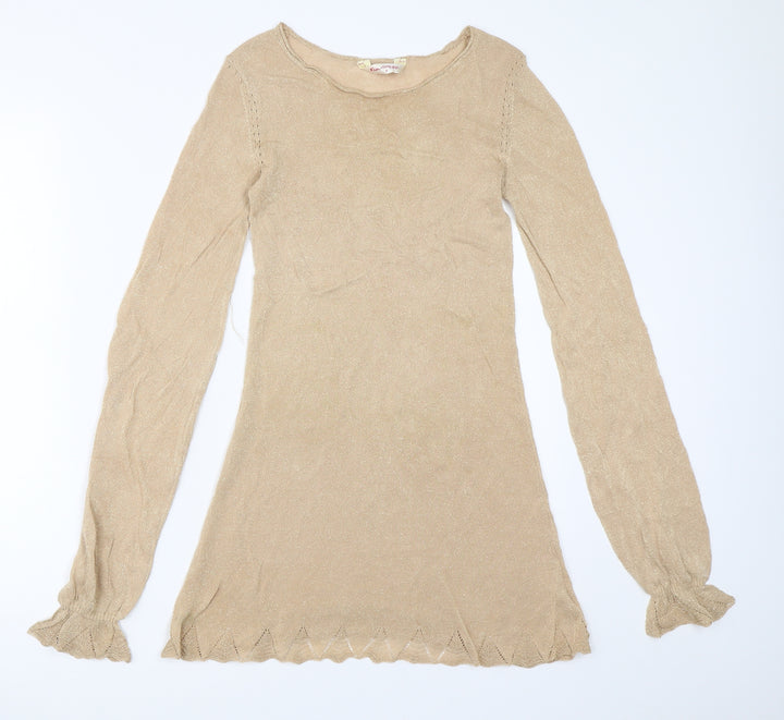 Miss Selfridge Womens Gold Pullover Jumper Size 8