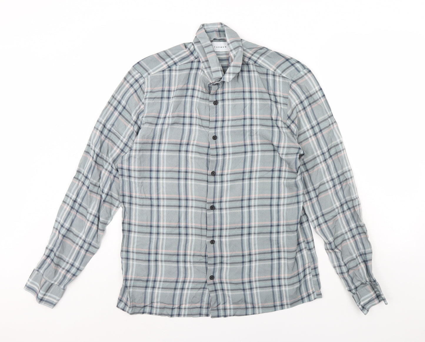 Topman Mens Grey Check   Dress Shirt Size M