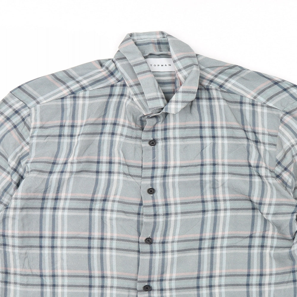 Topman Mens Grey Check   Dress Shirt Size M