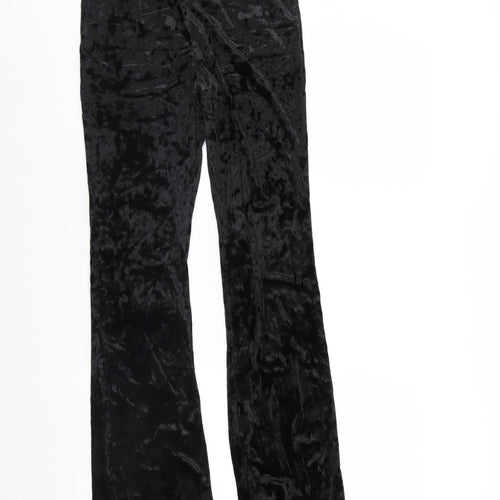 Topshop Womens Black  Velour Trousers  Size 12 L34 in