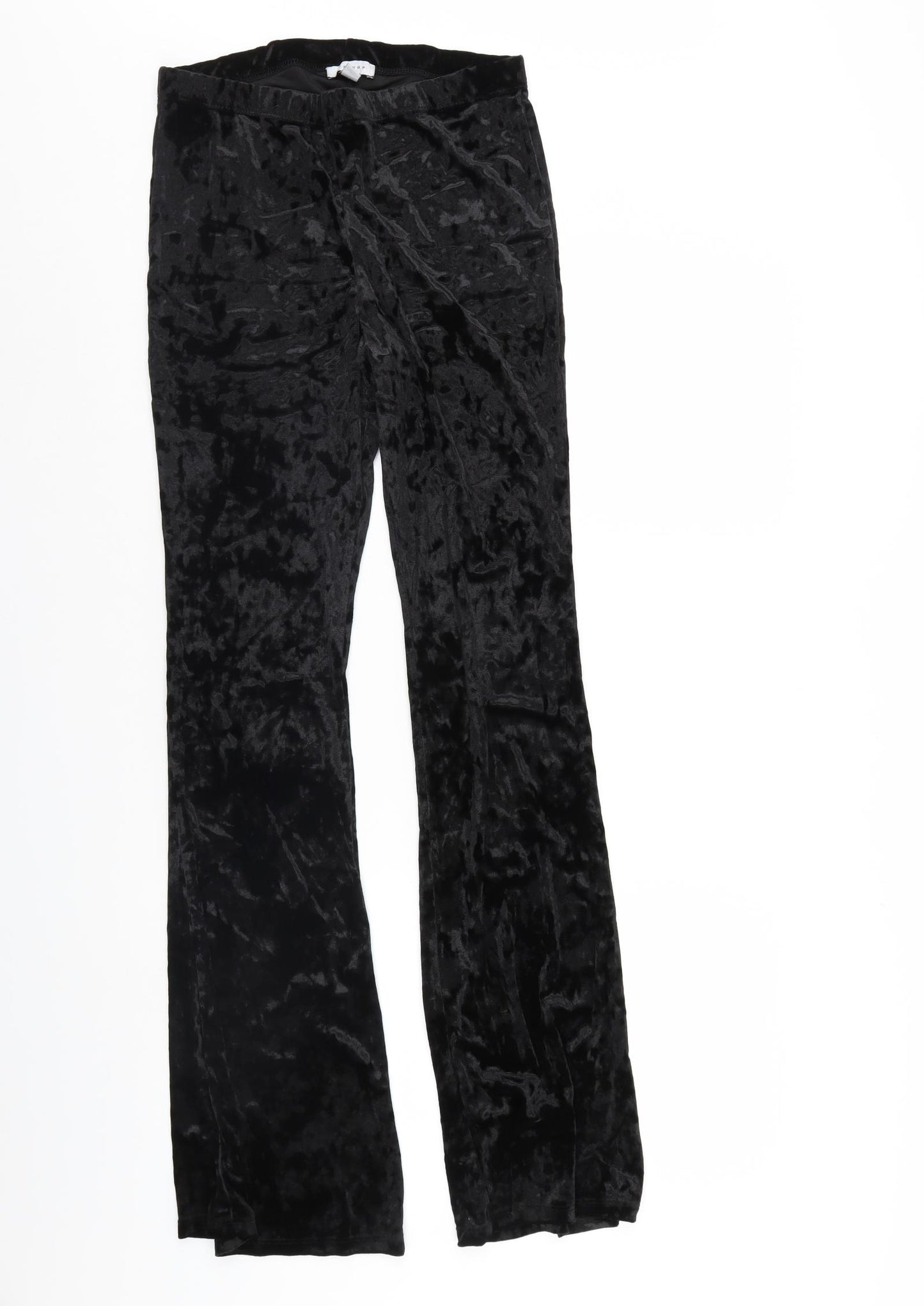 Topshop Womens Black  Velour Trousers  Size 12 L34 in
