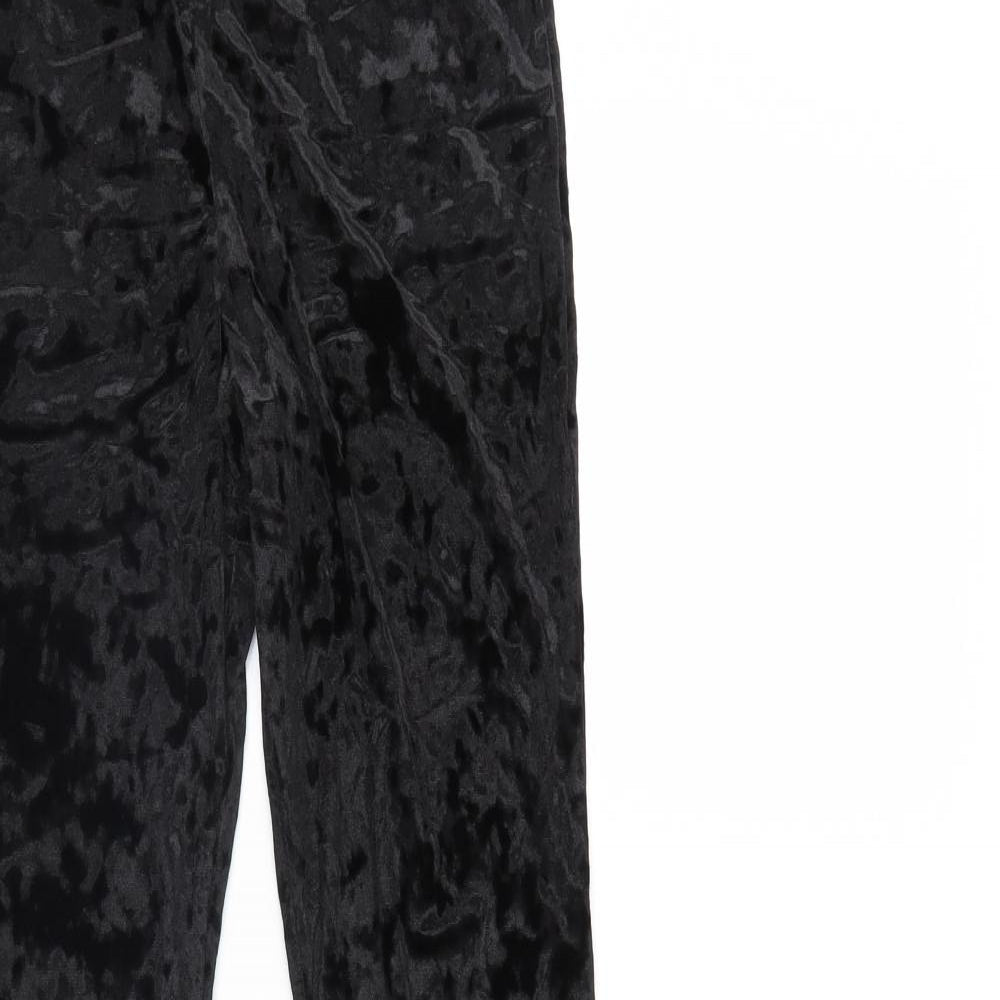 Topshop Womens Black  Velour Trousers  Size 12 L34 in
