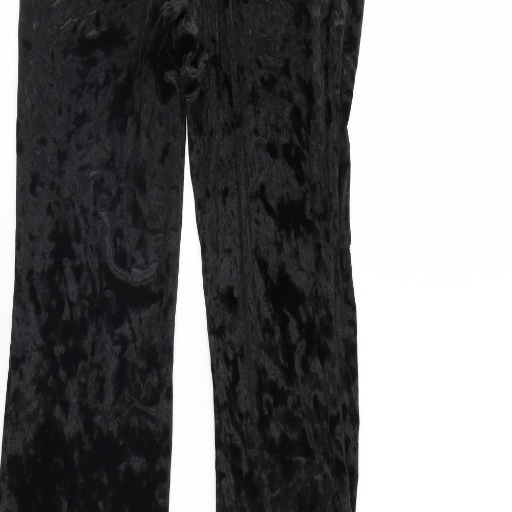 Topshop Womens Black  Velour Trousers  Size 12 L34 in