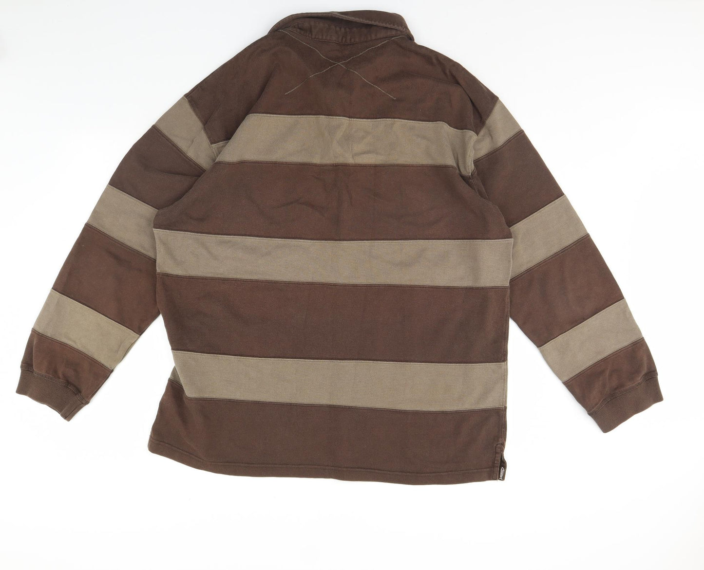 Weird Fish Mens Brown Striped  Henley Jumper Size 2XL