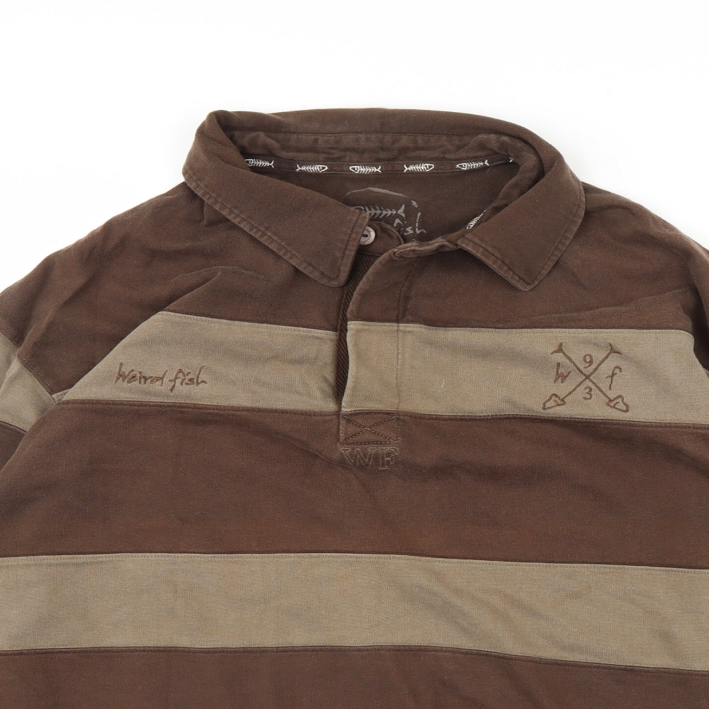 Weird Fish Mens Brown Striped  Henley Jumper Size 2XL