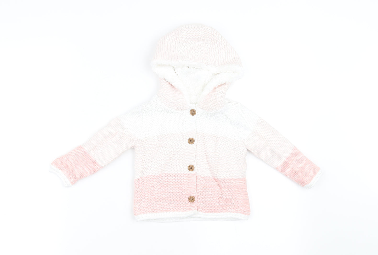 Mothercare Girls White Striped  Basic Coat Jacket Size 6-9 Months