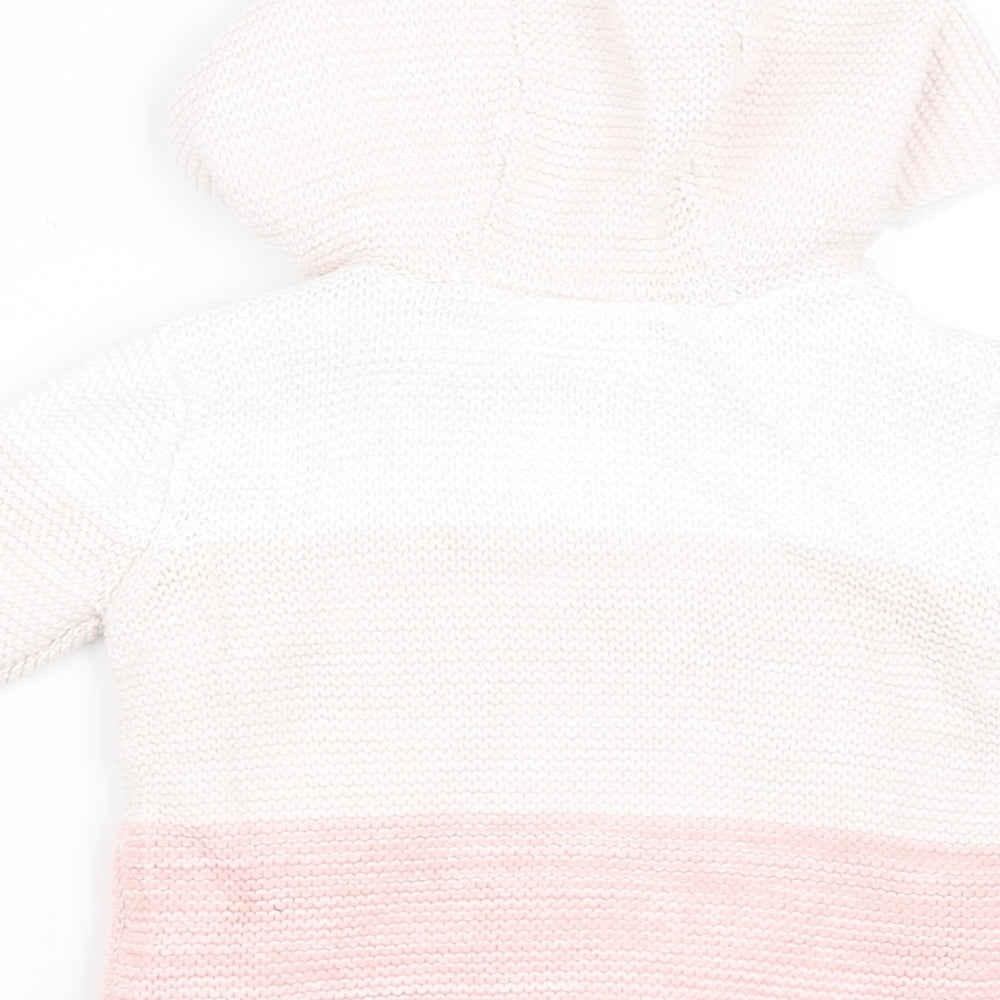 Mothercare Girls White Striped  Basic Coat Jacket Size 6-9 Months