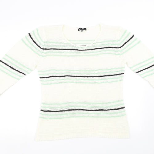 Marbel Womens White Striped  Pullover Sweatshirt Size L