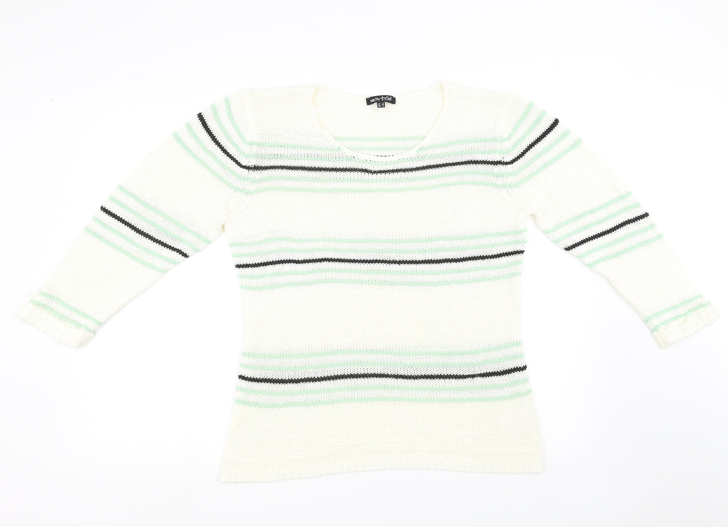 Marbel Womens White Striped  Pullover Sweatshirt Size L