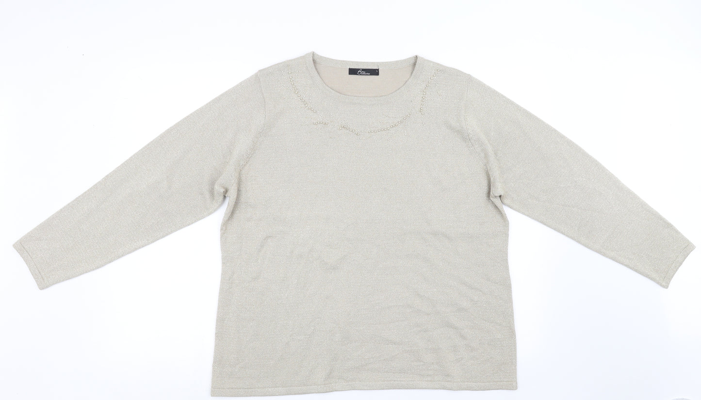BM Womens Beige   Pullover Sweatshirt Size L
