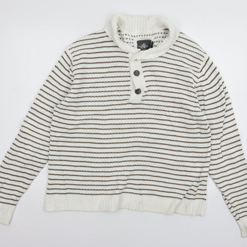 H&M Mens White Striped Knit Pullover Jumper Size L