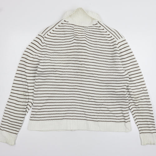 H&M Mens White Striped Knit Pullover Jumper Size L