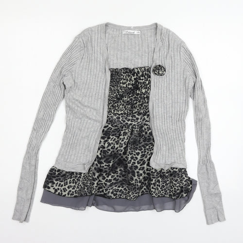 Damod Womens Grey Animal Print Knit Basic Blouse Size L