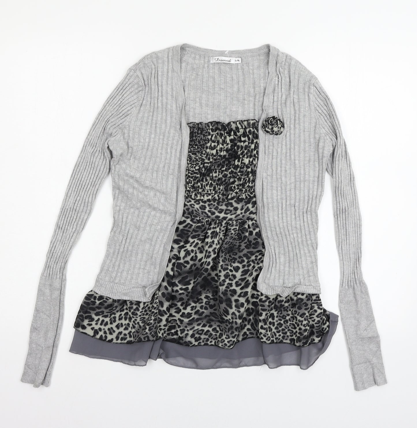 Damod Womens Grey Animal Print Knit Basic Blouse Size L